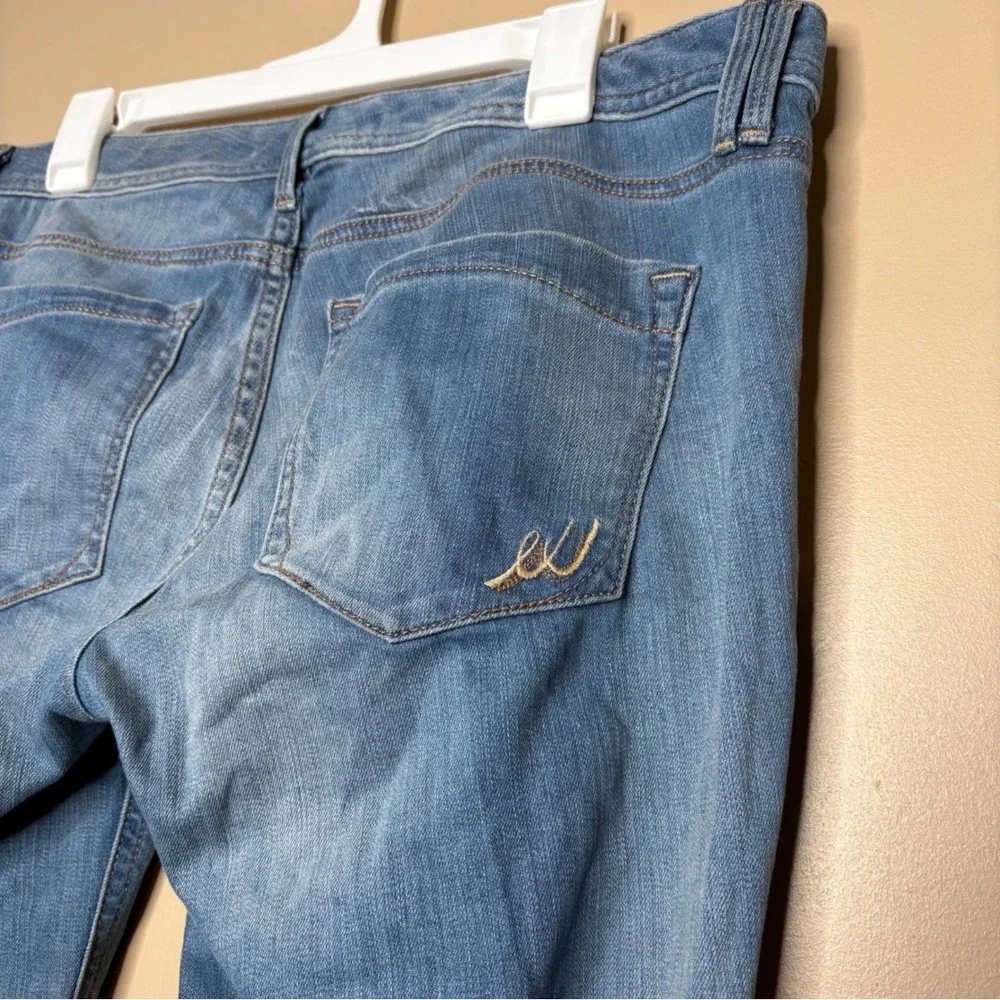 Express Jeans Womens 12R Cropped Skinny Low Rise Distressed Medium Wash Denim